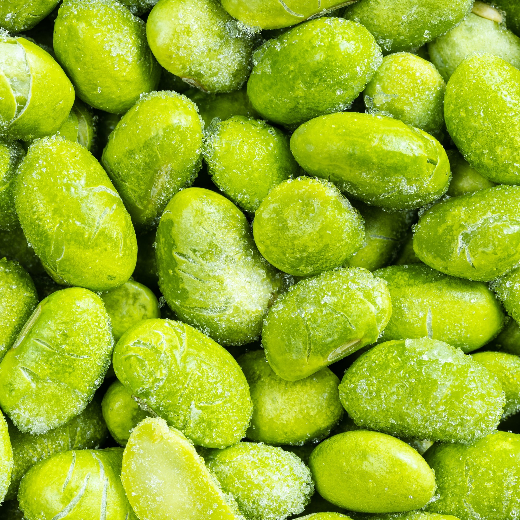 frozen Edamame (unripe soybeans) close up